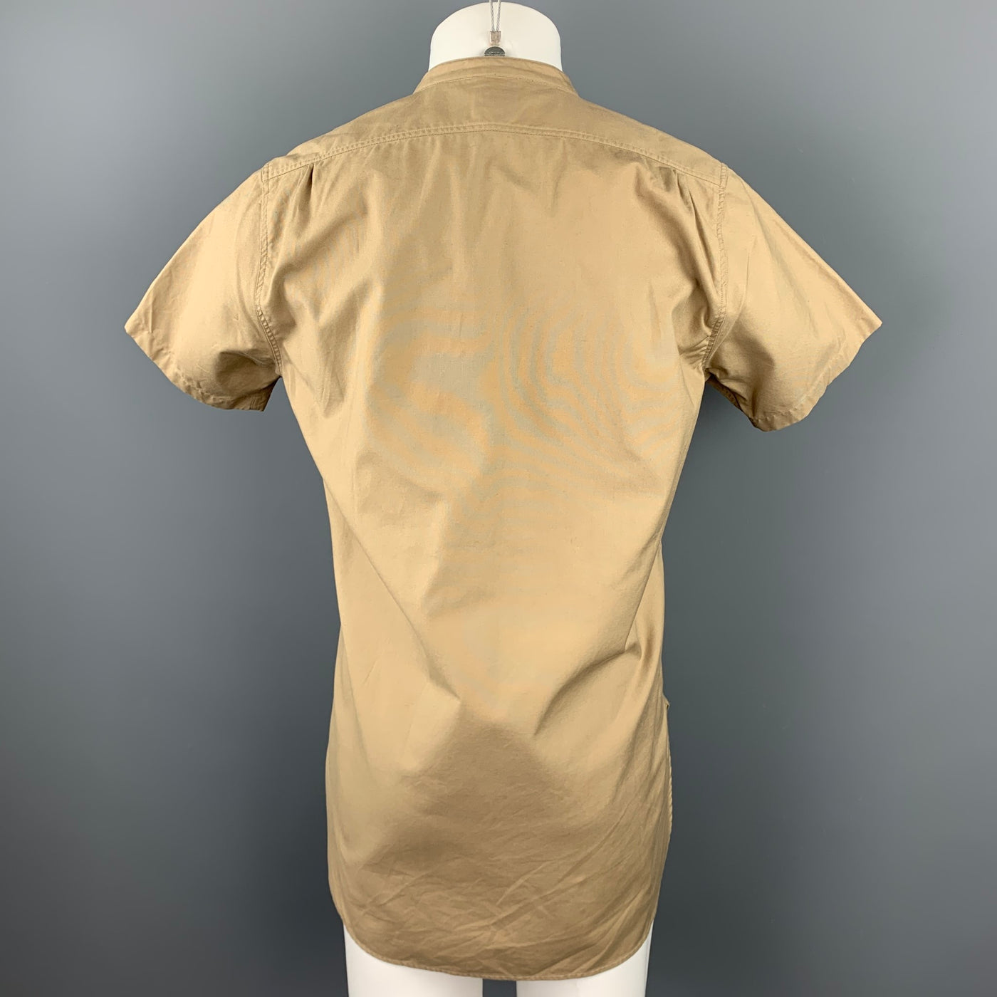 WOOSTER + LARDINI Size M Khaki Cotton Nehru Collar Short Sleeve Shirt