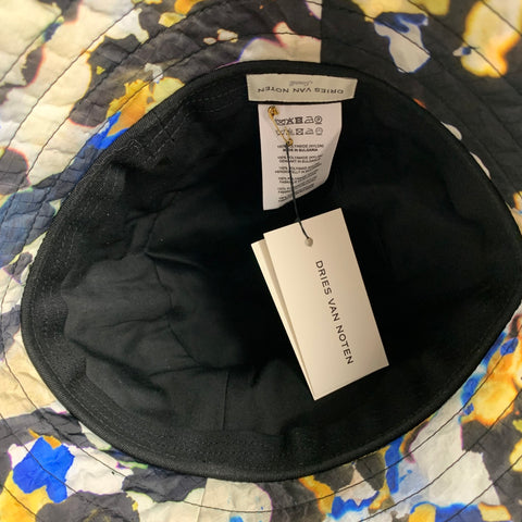 DRIES VAN NOTEN Size S Black Multi-Color Bleach Tie-Dye Nylon Bucket Hat