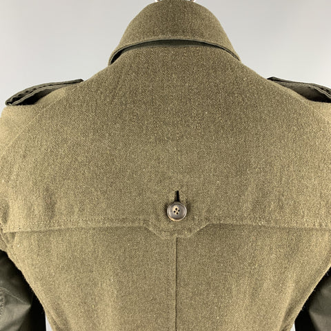 MOSCHINO JEANS Size M Olive Wool Double Breasted Epaulette Coat