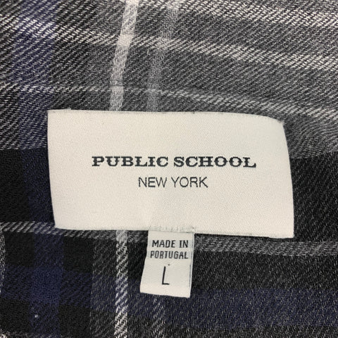 PUBLIC SCHOOL Size L Charcoal Light Grey Plaid Long Sleeve Shirt