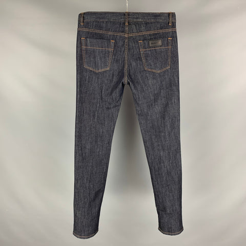 BALDININI Size 34 Navy Contrast Stitch Cotton  Elastane Button Fly Jeans