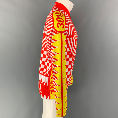 WALTER VAN BEIRENDONCK FW14 Size XL Red White Graphic Nylon Jersey Bike Top