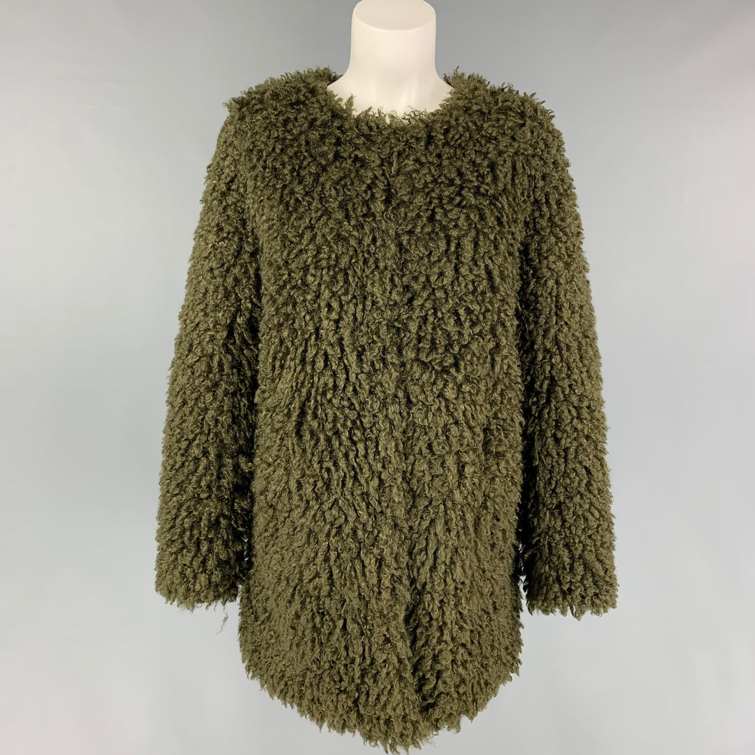 LOVE TOKEN Size S Olive Polyester Textured Collarless Coat