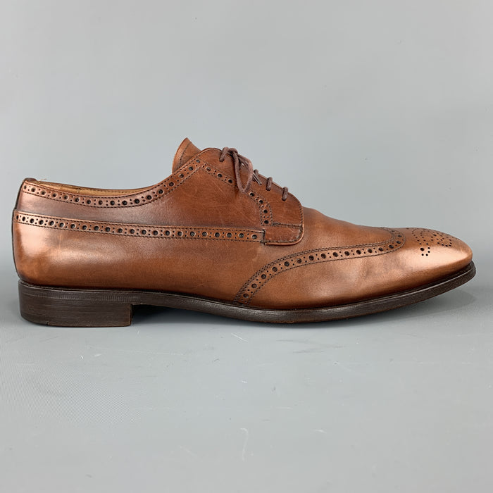 PRADA Size 10.5 Tan Leather Wingtip Lace Up Brogues