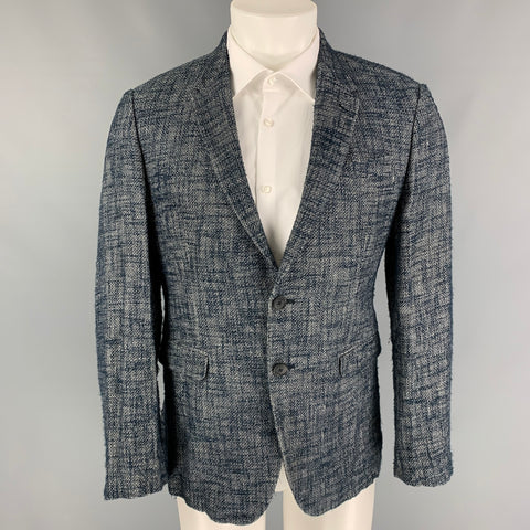 PAUL SMITH The Kensington Taille 40 Manteau de sport en mélange de viscose texturé bleu marine et blanc