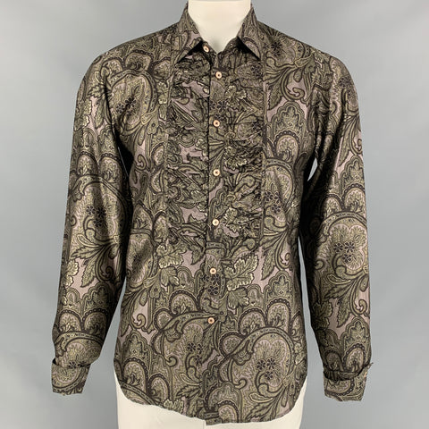 BURBERRY PRORSUM by Christopher Bailey Fall 2008 Size L Multi-Color Paisley Silk Tuxedo Long Sleeve Shirt