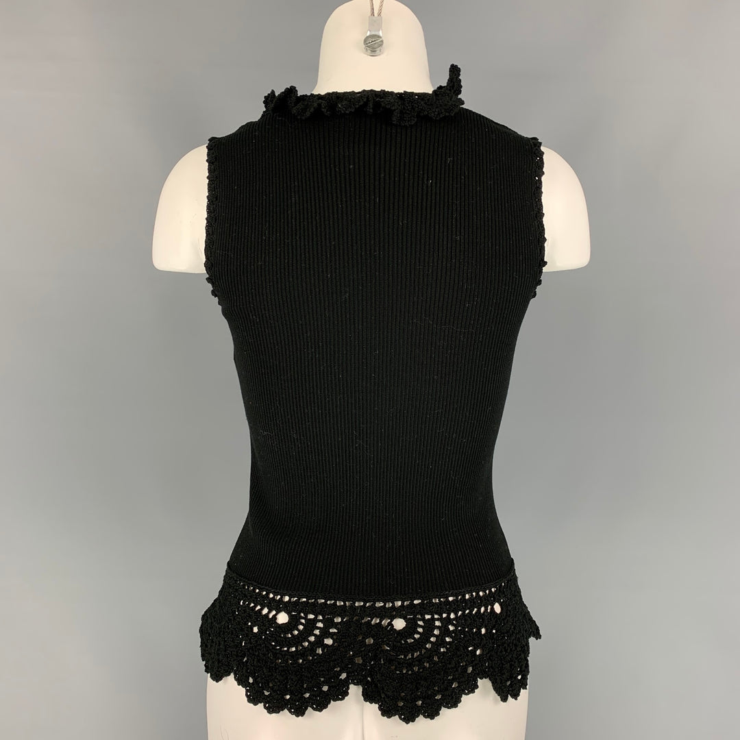 CHANEL Size 8 Black Crochet Cotton Sleeveless Blouse