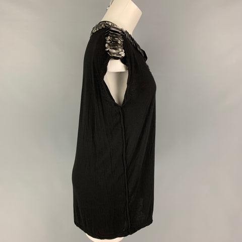 GIVENCHY Talla M Camiseta negra con cuello redondo y apliques de viscosa