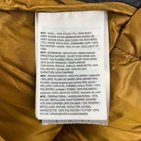 ARCTERYX Size XXL Black & Mustard Quilted Goose Down Nylon Hooded Jacket