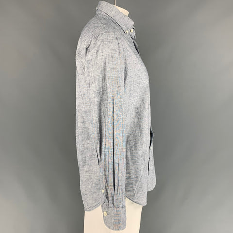 45rpm Size XL Light Gray Heather Cotton Button Down Short Sleeve Shirt