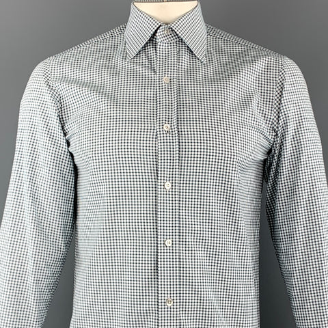 TOM FORD Size M White & Green Checkered Cotton Button Up Long Sleeve Shirt