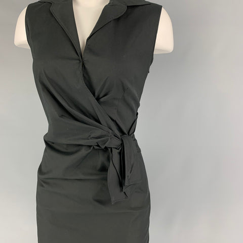 PRADA Size 2 Black Cotton Blend Pleated Sleeveless Dress