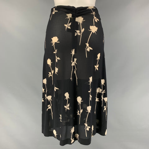 DOLCE & GABBANA Size 2 Black Cream Silk & Lycra Floral A-Line Skirt