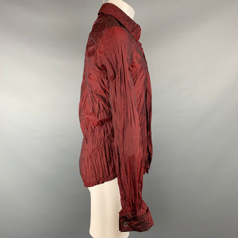 JUST CAVALLI Size M Burgundy Wrinkled Polyester Button Up Long Sleeve Shirt