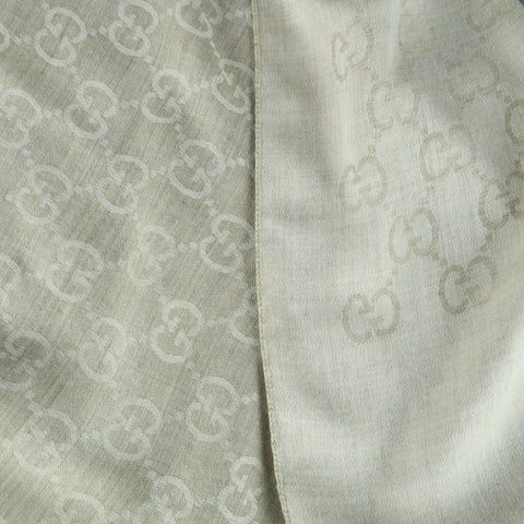 GUCCI Oatmeal Beige Wool / Silk Guccissima Monogram Scarf