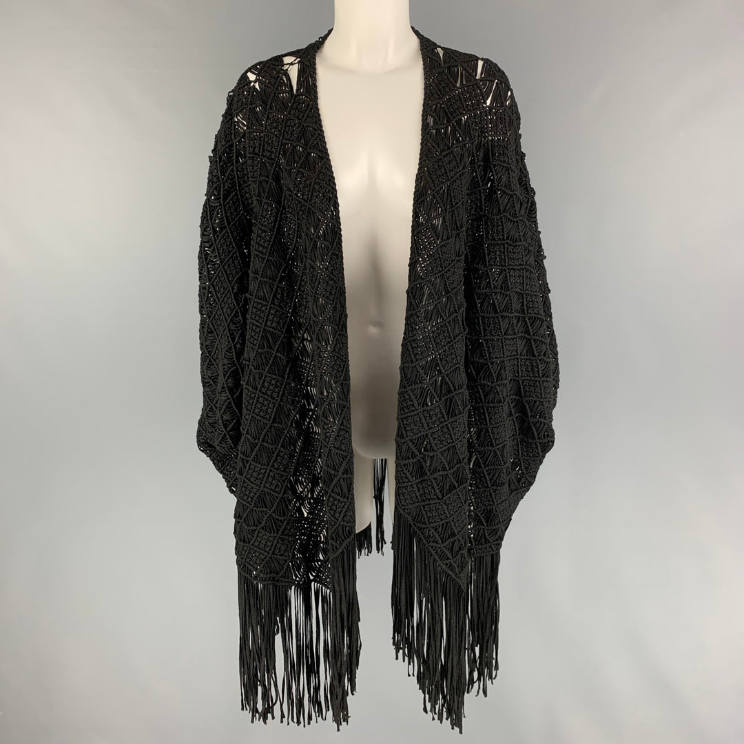 RALPH LAUREN Black Label Size M/L Black Viscose Polyester Knitted Bow Cape