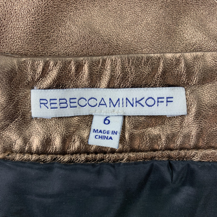 REBECCA MINKOFF Size 6 Gold Leather Mini Skirt