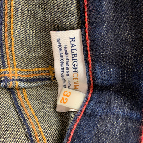 RALEIGH DENIM Size 32 Indigo Contrast Stitch Selvedge Denim Button Fly Jeans