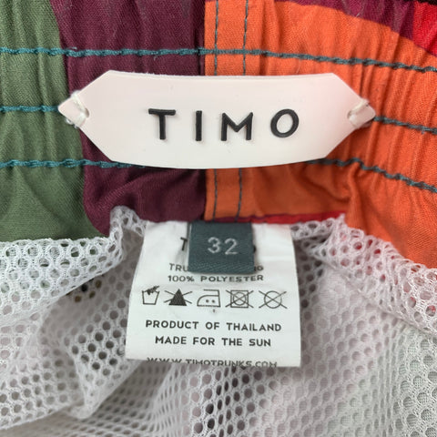 TIMO Size M Multi-Color Print Polyester Drawstring Swim Trunks
