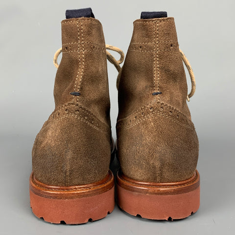BRUNELLO CUCINELLI Vitello Size 7 Brown Perforated Suede Wingtip Ankle Boots
