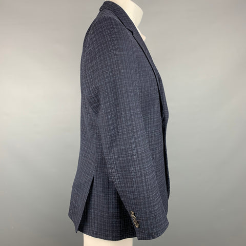 PAUL SMITH Soho Fit Size 40 Regular Navy & Blue Window Pane Wool Blend Sport Coat