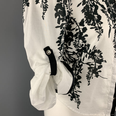 ANN DEMEULEMEESTER Size 2 Black & White Floral Print Cotton Blouse