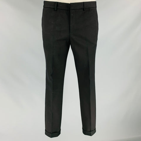 EMPORIO ARMANI Size 34 Black Cotton Elastane Cuffed Dress Pants
