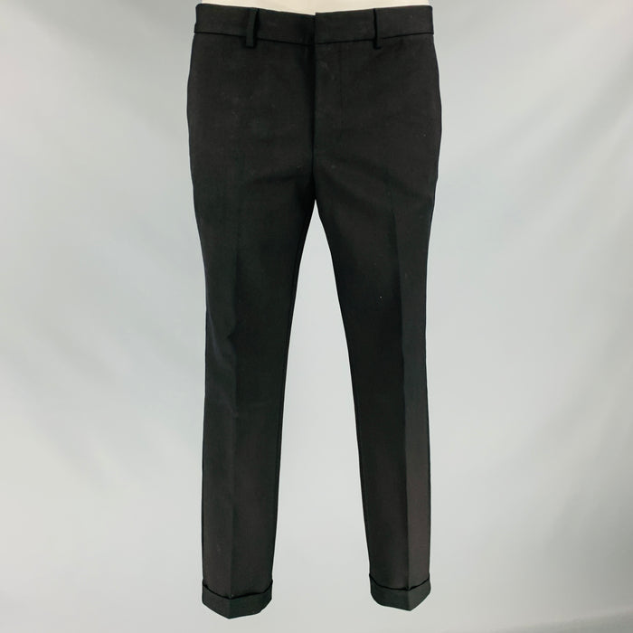 EMPORIO ARMANI Size 34 Black Cotton Elastane Cuffed Dress Pants
