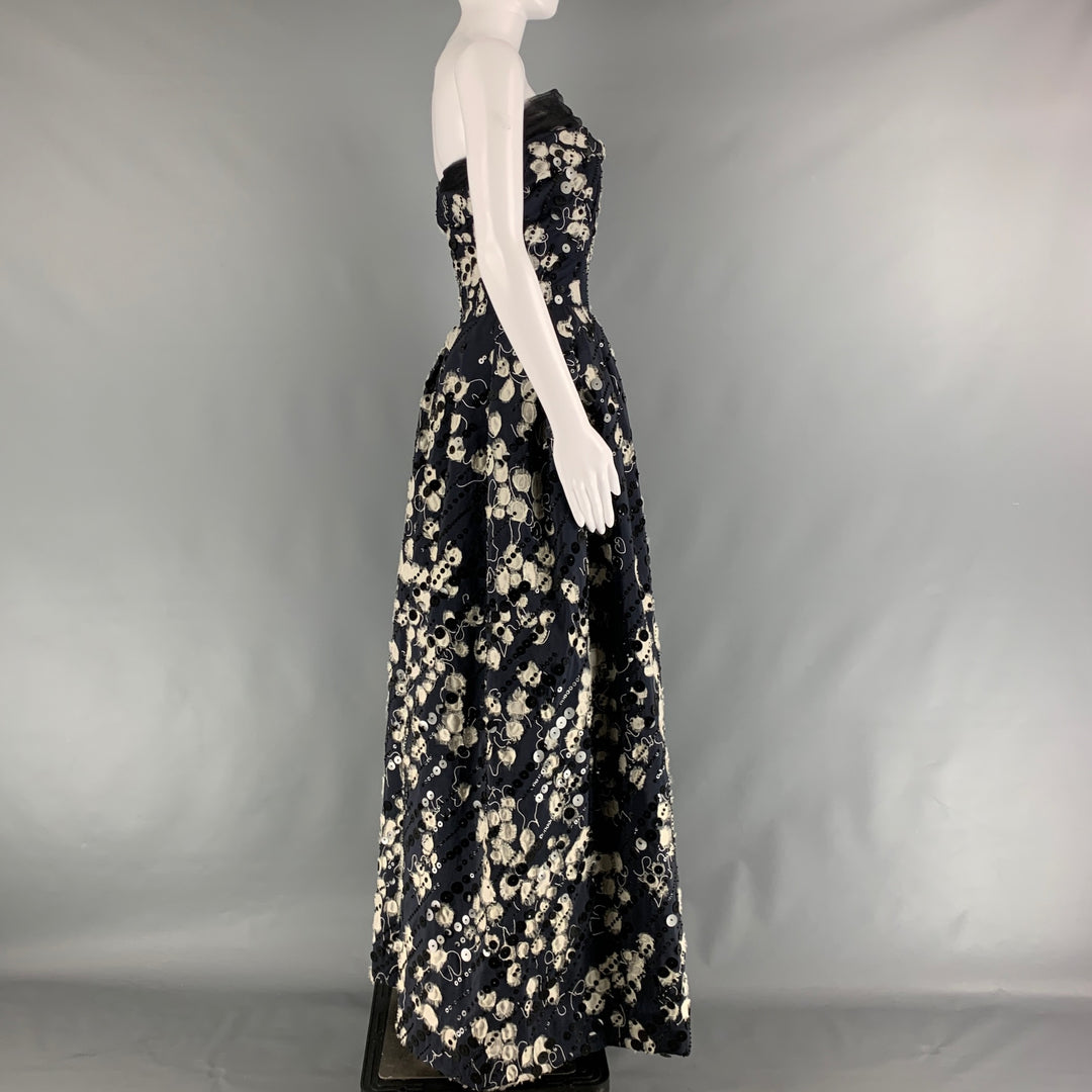 NAEEM KHAN Size 4 Black Cream Silk payettes Strapless Long Gown Evenin Sui Generis Designer Consignment NAEEM KHAN Size 4 Black Cream Silk payettes Strapless Long Gown Evenin Sui Generis Designer Consignment