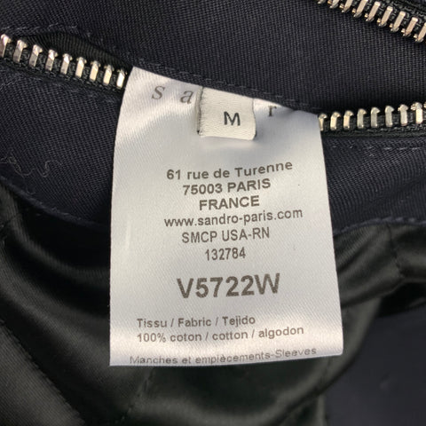 SANDRO Size M Navy & Black Patchwork Cotton Biker Jacket