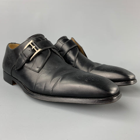 SAKS FIFTH AVENUE by MAGNANNI Size 11.5 Black Perforated Leather Monk Strap Loafers