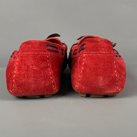 Vintage GUCCI Size 7 Red Navy Suede Ribbon Drivers Flats