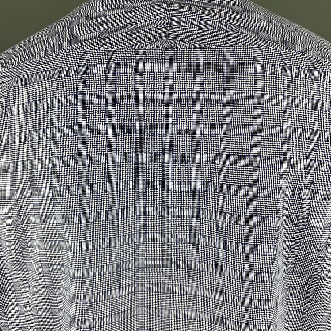 TOM FORD Size XL Navy Glenplaid Cotton Button Up Long Sleeve Shirt