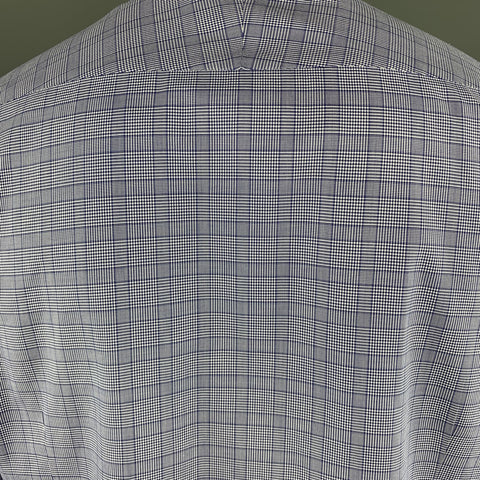 TOM FORD Size XL Navy Glenplaid Cotton Button Up Long Sleeve Shirt