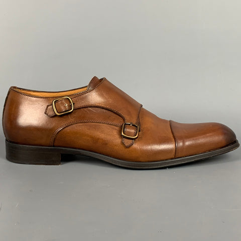 JOSE REAL Size 12 Cognac Antique Leather Double Monk Strap Loafers