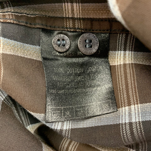 TED BAKER Size L Brown Beige Plaid Cotton French Cuff Long Sleeve Shirt