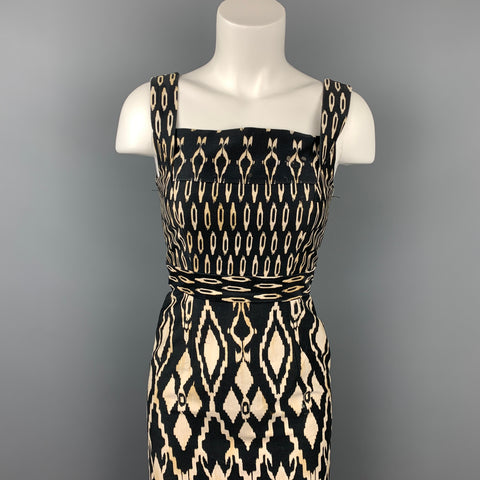 DAVID MEISTER Taille 2 Robe sans manches en coton Ikat noir et beige