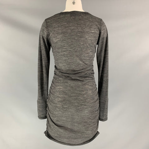 COTELAC Size S Grey Heather Wool &  Polyester Ruched Mini Dress