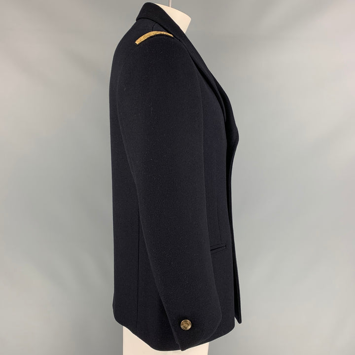 RALPH LAUREN PURPLE LABEL Size 42 Black & Gold Wool / Cashmere Double Breasted Coat