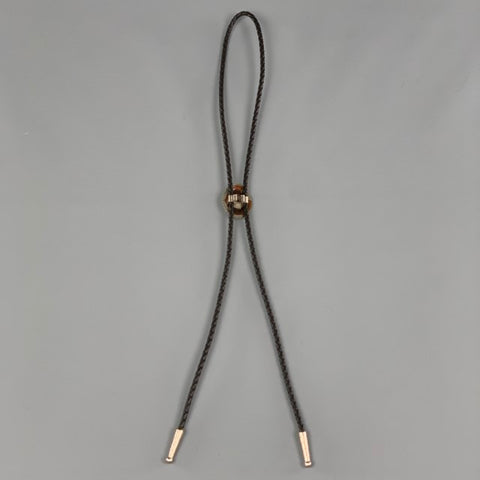 VINTAGE Black Silver Braided Leather Concho Bolo Tie