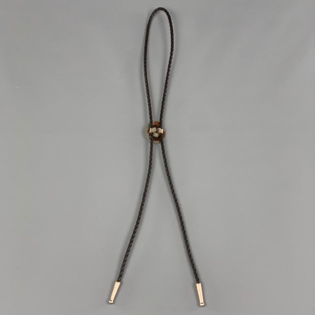 VINTAGE Black Silver Braided Leather Concho Bolo Tie