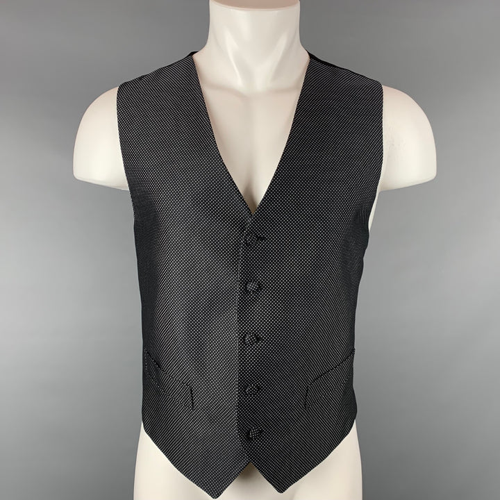 ERMENEGILDO ZEGNA Size M Black & White Dot Print Silk Buttoned Vest