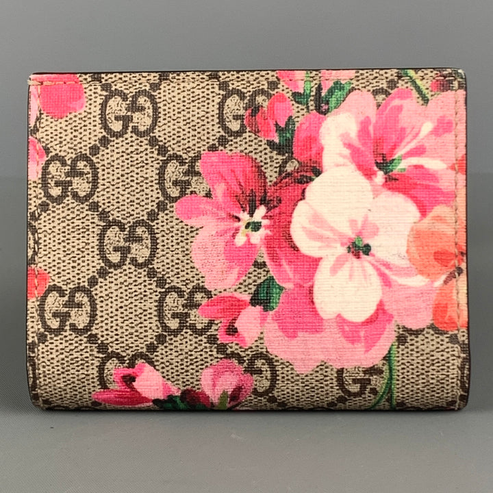 GUCCI Wallet Pink Brown Floral Coated Canvas