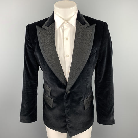 DOLCE & GABBANA Size 40 Black Velvet Peak Lapel Sport Coat