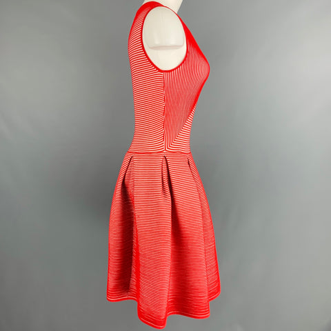 EMPORIO ARMANI Size 6 Red White Viscose Blend Stripe Pleated Dress