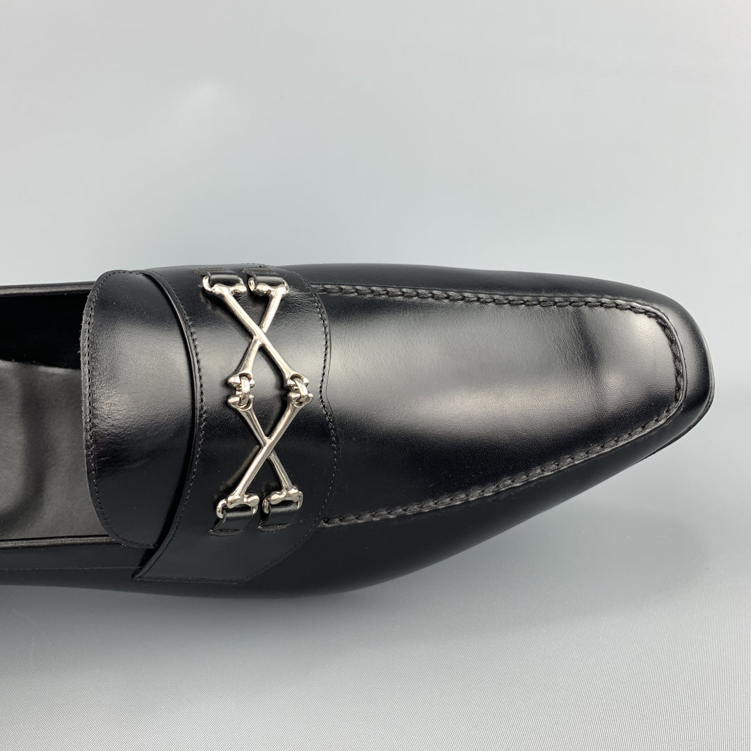 BARKER BLACK Size 12.5 Black Leather Cross Bones Slip On WOLFE Loafers
