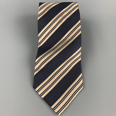 ERMENEGILDO ZEGNA Navy & Taupe Diagonal Stripe Silk Tie