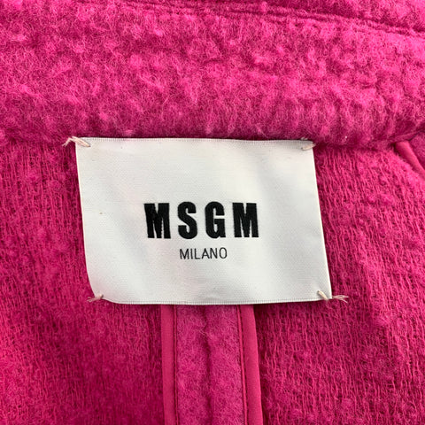 MSGM Size M Pink Textured Wool Blend Belted Double Breasted Coat