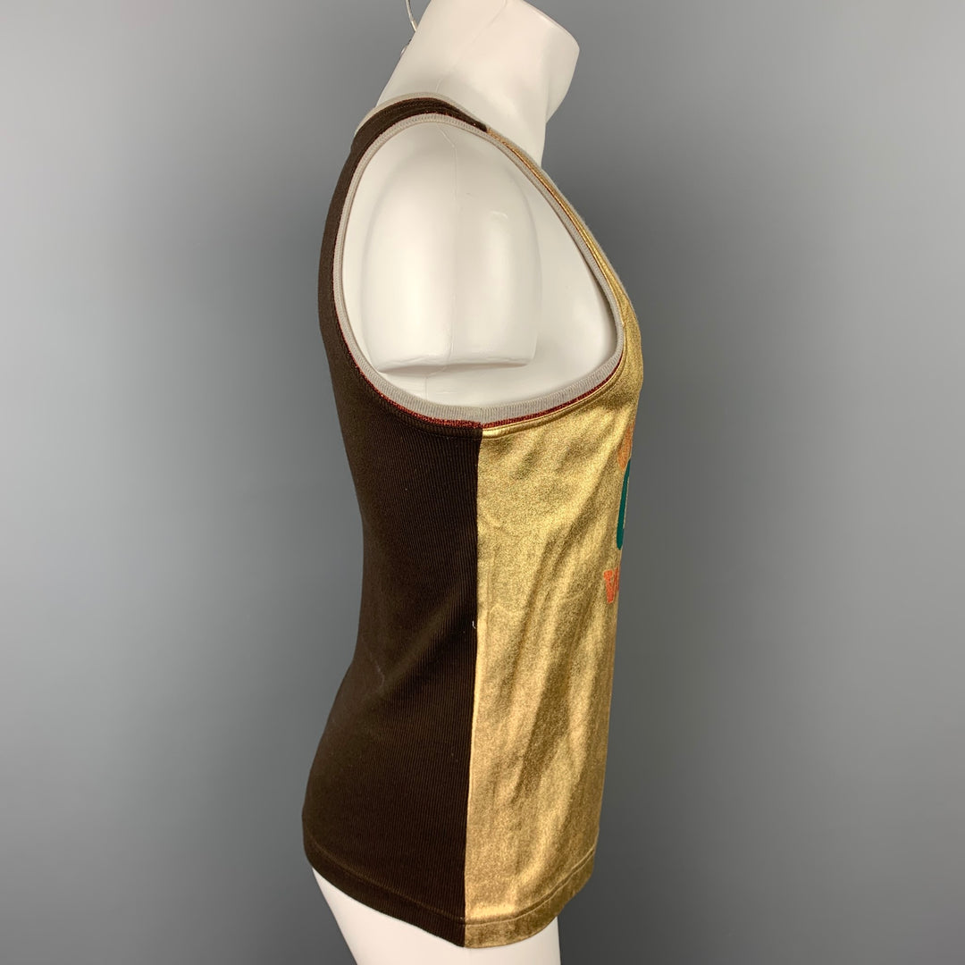 D&G by DOLCE & GABBANA Size S Gold & Brown Graphic Leather Tank Top