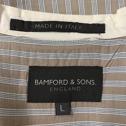 BAMFORD & SONS Size L Taupe &  White Stripe Cotton Nehru Collar Long Sleeve Shirt